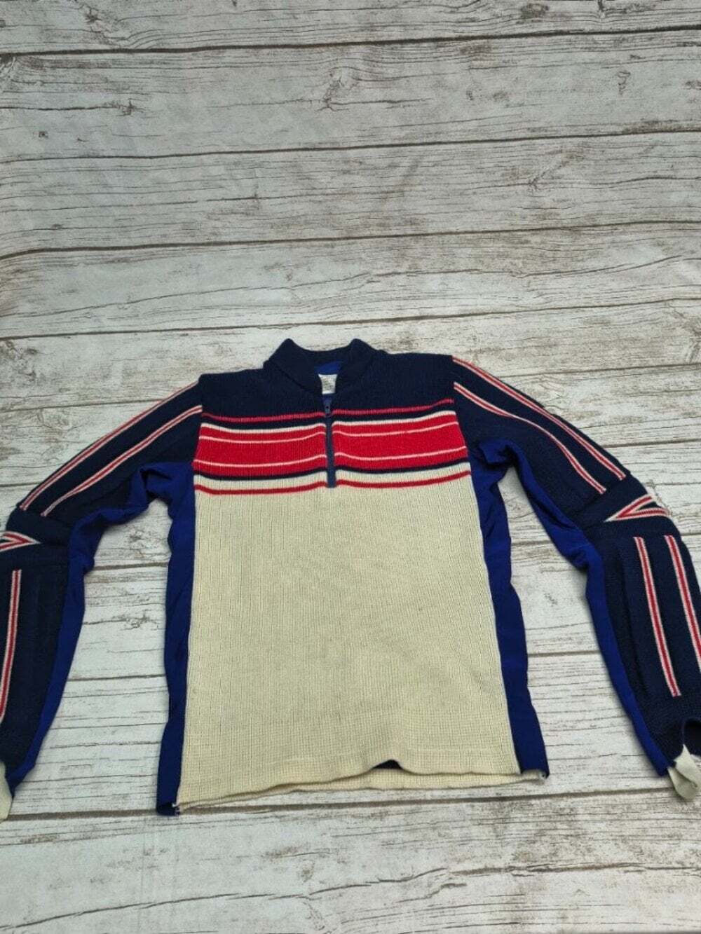 Vintage Chateau Sweaters Padded Ski Racing Navy Red Cream Half Zip Ski Sweater M